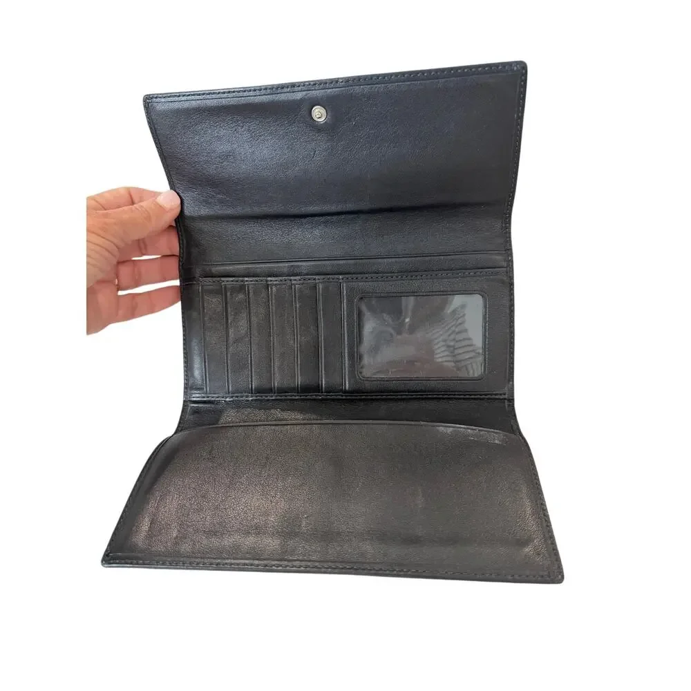 COACH Vintage Hampton Black Leather Trifold Wallet Y2K 90’s